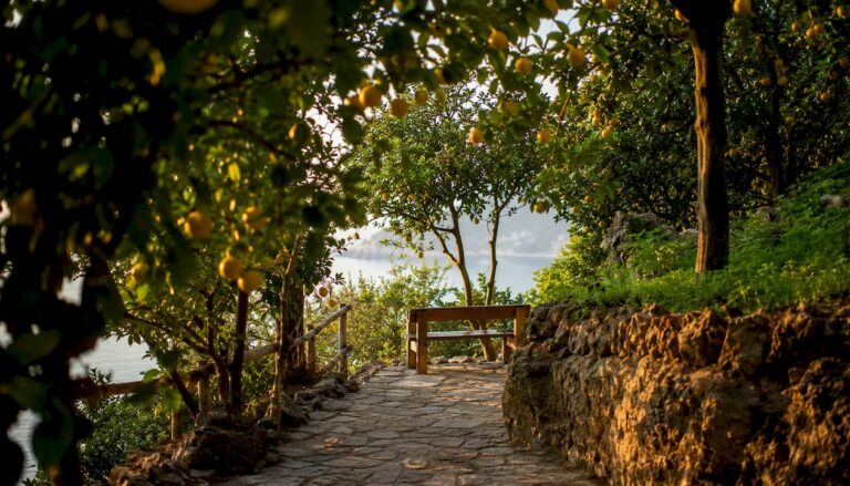 Golden hour view of Villa Comunale cliff-top gardens