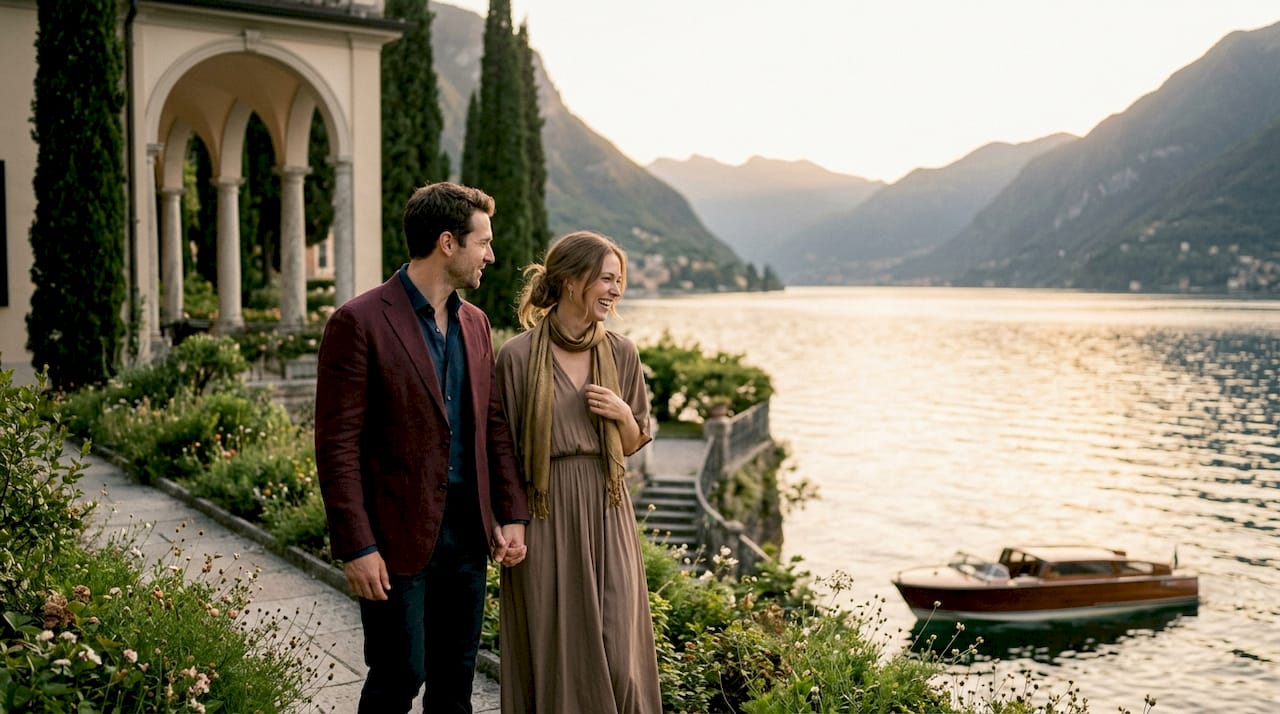 Villa del Balbianello on peninsula over Lake Como