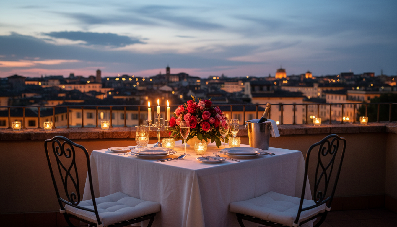 Private rooftop proposal dinner in Italy