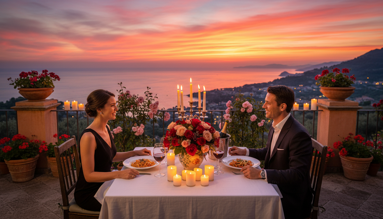 Sunset proposal dinner in Italy