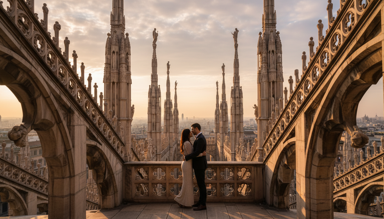 Proposal on the Duomo rooftop, Milan