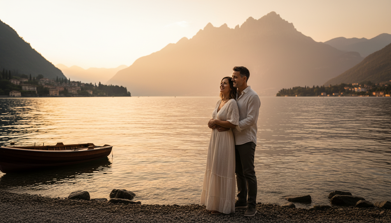 Sunset proposal by an Italian lake