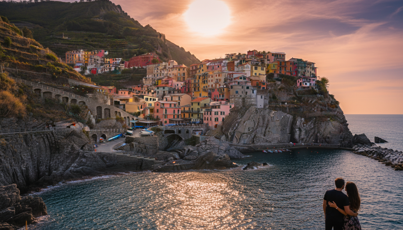 Proposal in Manarola, Cinque Terre, at sunset