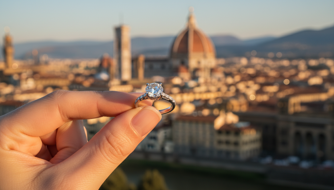 Engagement ring with the Florence Duomo behind