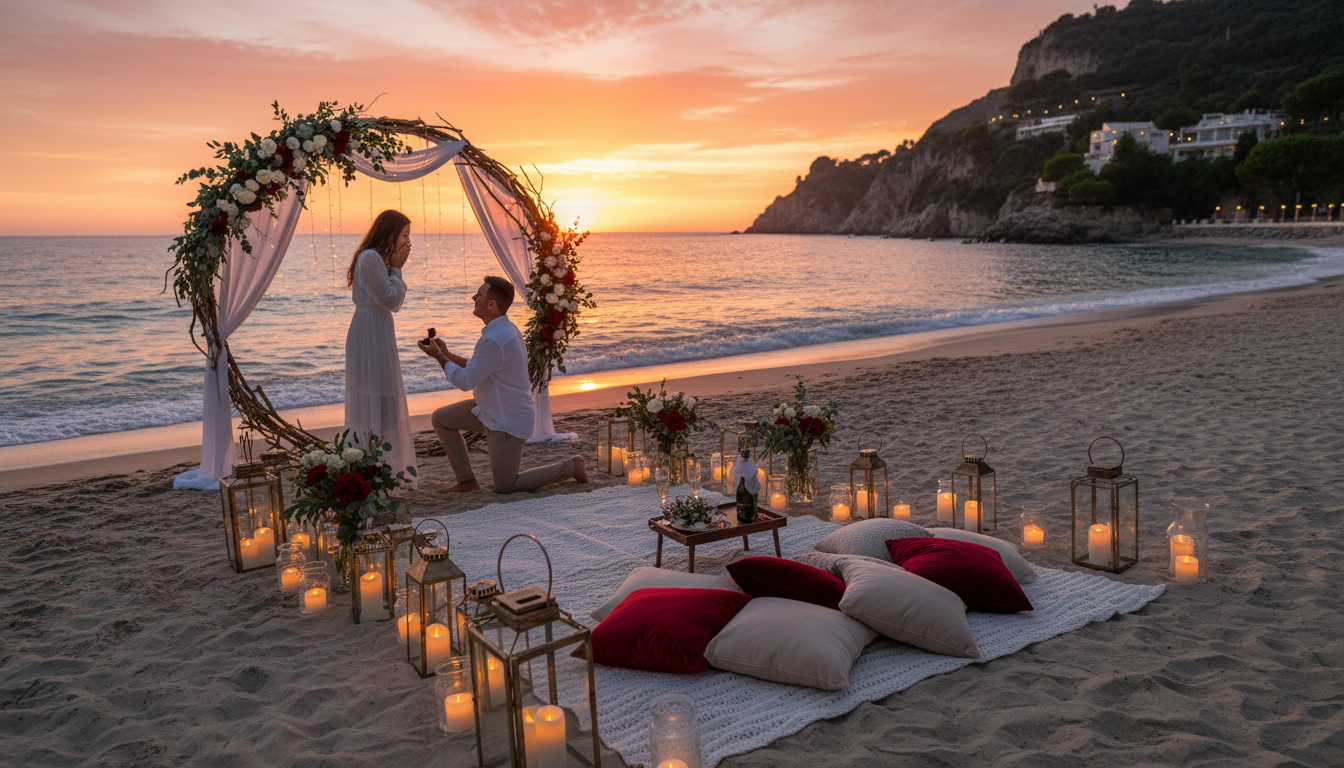 Private beach proposal set-up in Italy