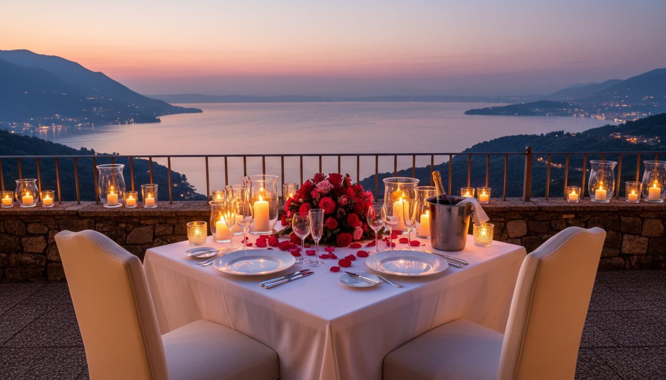 Private terrace dinner proposal in Italy at dusk