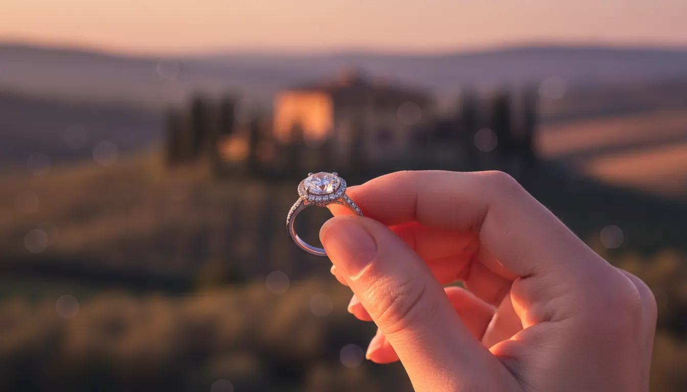 Engagement ring in Italy at sunset